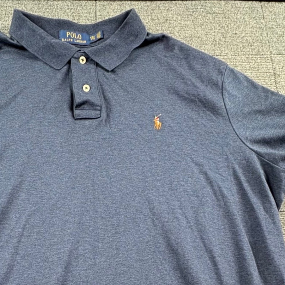 Polo Ralph Lauren Pima Soft Touch Polo Shirt XXL Navy Blue Heather Flesh Pony